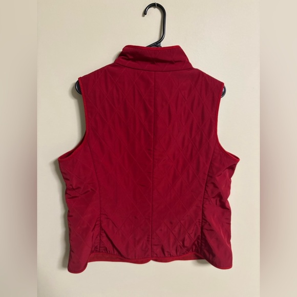Talbots Size Large Petite Quilted Vest Red Button Collar Side Pockets - Picture 2 of 8